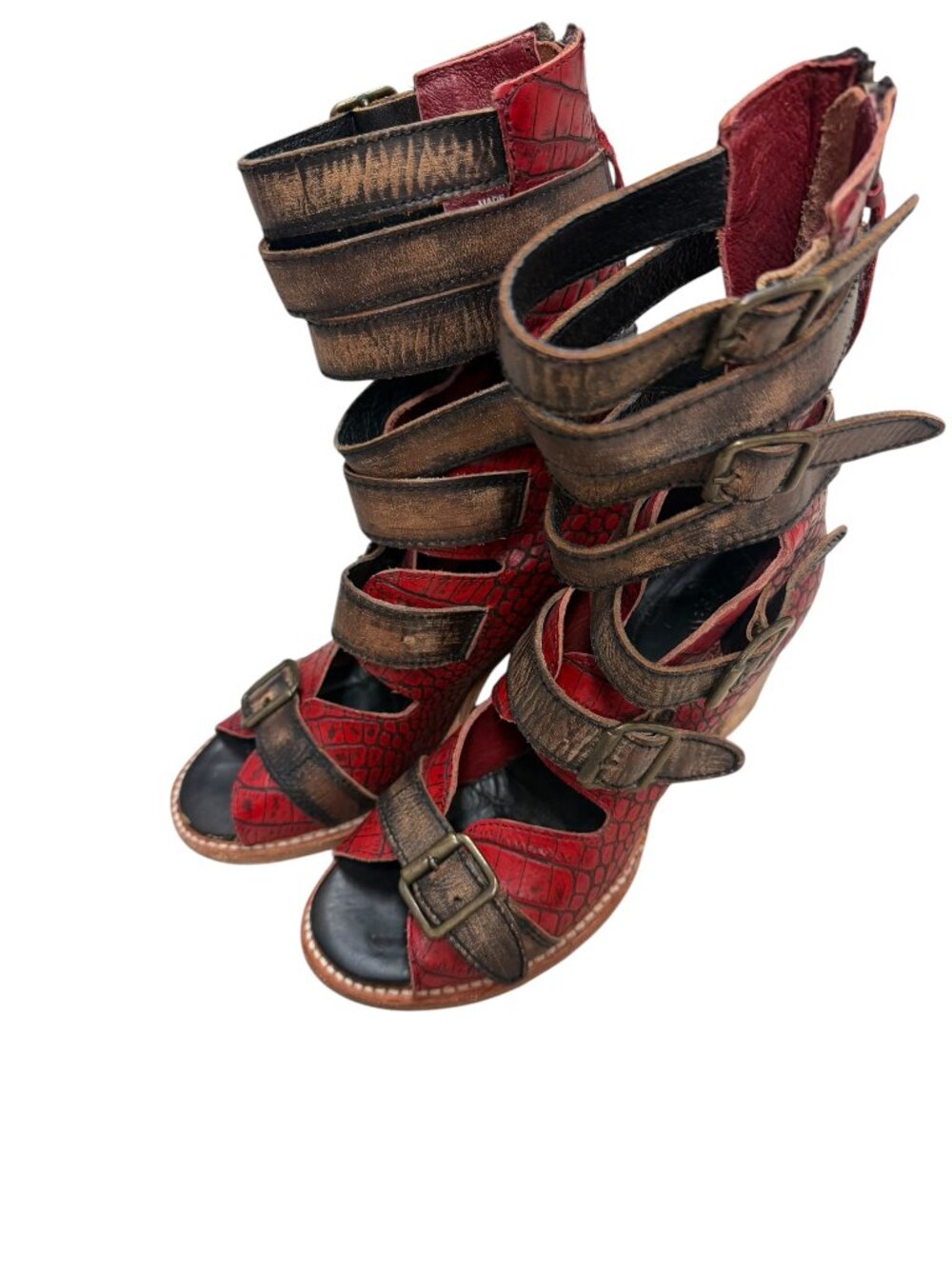EUC Freebird by Steven Bond 9 Gladiator Buckle Heeled Sandals Red Snake Print
